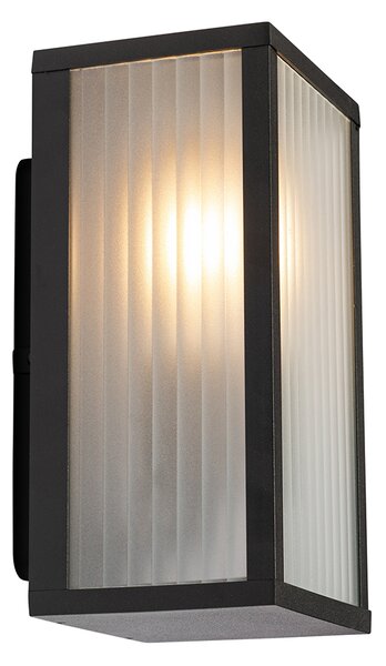 Vonkajšia nástenná lampa čierna s rebrovaným sklom IP44 - Charlois