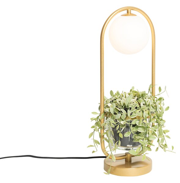 Art Deco stolná lampa zlatá s bielym sklom - Isabella