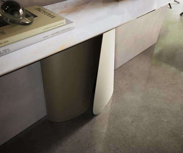 DELIFE Konzolový stolík Edge zaoblený tvar 180×40 cm keramika Onyx Pearl Livos kov titánová farba