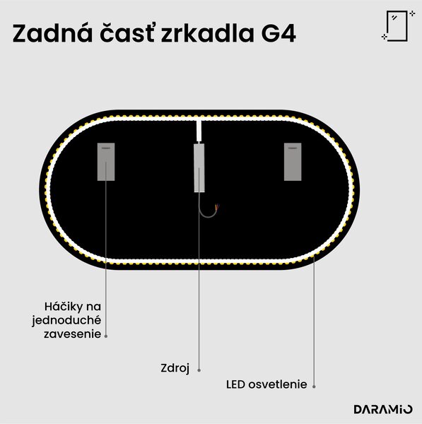 Atypické zrkadlo do kúpeľne s LED osvetlením G4