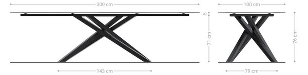 DELIFE Jedálenský stôl Edge 300×100 cm keramika Onyx Pearl krížová podstava hranatý titánová farba