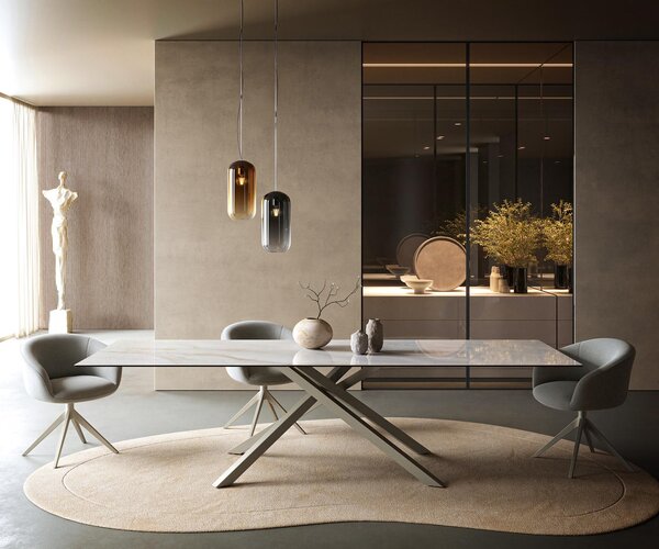 DELIFE Jedálenský stôl Edge 300×100 cm keramika Onyx Pearl krížová podstava hranatý titánová farba