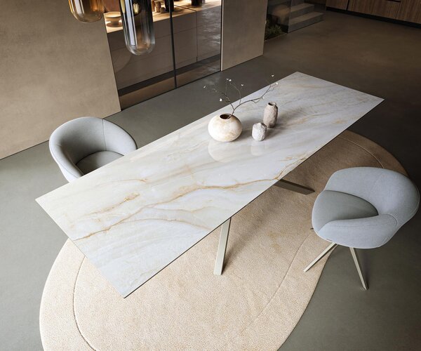 DELIFE Jedálenský stôl Edge 300×100 cm keramika Onyx Pearl krížová podstava hranatý titánová farba