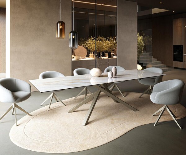 DELIFE Jedálenský stôl Edge 300×100 cm keramika Onyx Pearl krížová podstava hranatý titánová farba