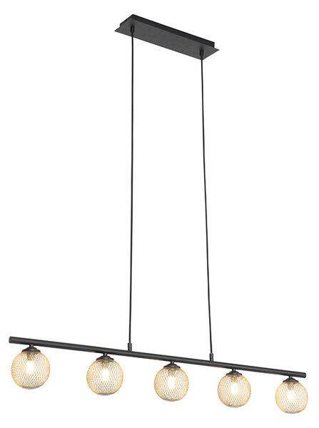 Moderná závesná lampa čierna so zlatom 100 cm 5-svetelná - Athens Wire