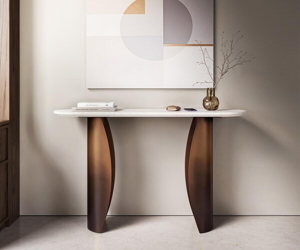 DELIFE Konzolový stolík Solena 135x40 cm mramor biela kov zlatá Fusion Finish