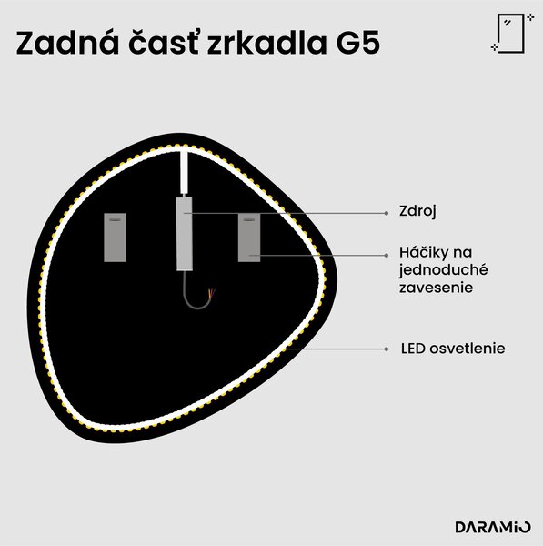 Atypické zrkadlo do kúpeľne s LED osvetlením G5