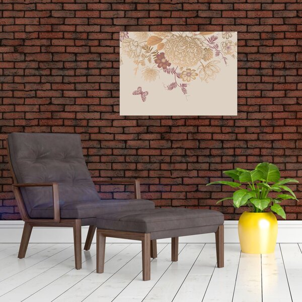 Obraz - Vintage kvety a motýle (70x50 cm)