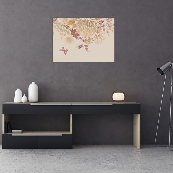 Obraz - Vintage kvety a motýle (70x50 cm)