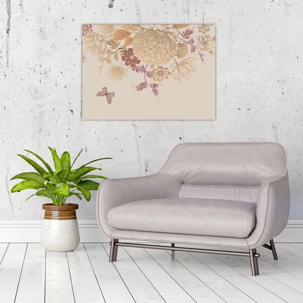 Obraz - Vintage kvety a motýle (70x50 cm)
