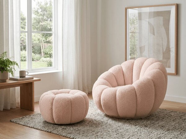 Dizajnové kreslo BLOOM s taburetom, svetloružová