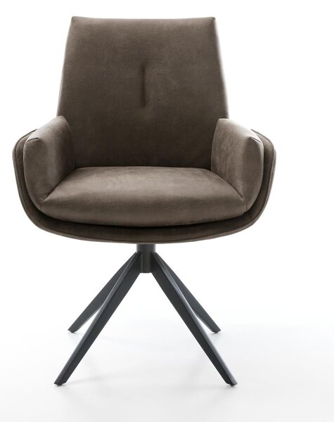 DELIFE Jedálenská stolička Clea-Flex mikrovlákno taupe vintage krížová podstava široká čierna 360° otočná hojdacia funkcia
