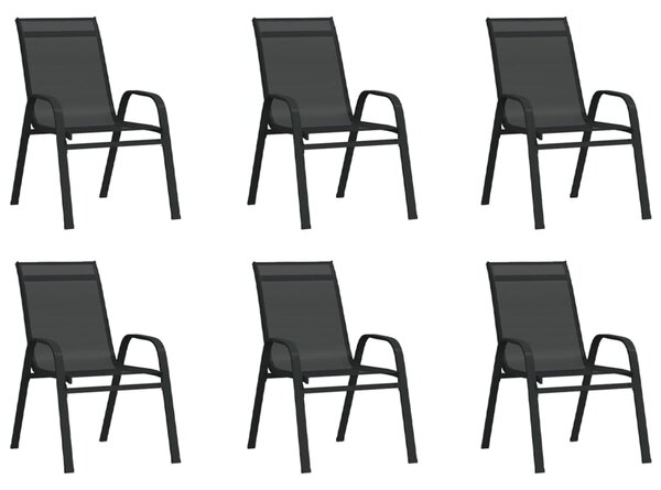 Stohovateľné záhradné stoličky 6 ks čierne textilénová látka