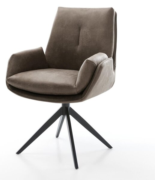 DELIFE Jedálenská stolička Clea-Flex mikrovlákno taupe vintage krížová podstava široká čierna 360° otočná hojdacia funkcia