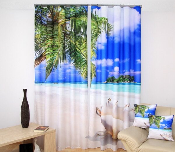 Exotická pláž luxusné závesy na okná Modrá