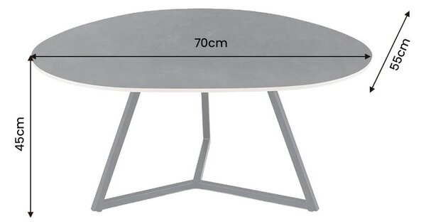 Industriálny asymetrický čierny príručný stolík Ceramia Gris s keramickou doskou organického tvaru s mramorovým dekorom 70 cm