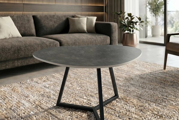 Industriálny asymetrický čierny príručný stolík Ceramia Gris s keramickou doskou organického tvaru s mramorovým dekorom 70 cm