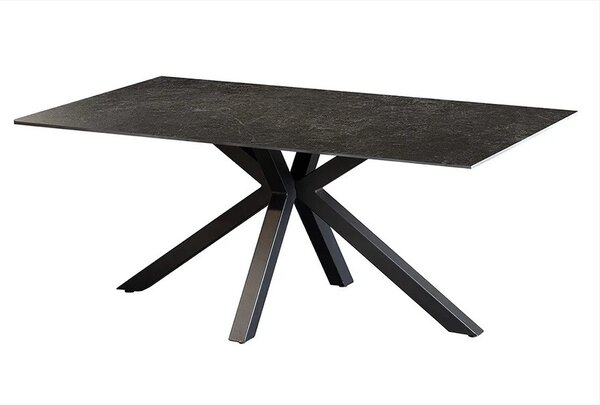 Industriálny obdĺžnikový konferenčný stolík Ceramia Gris s dizajnom čierneho mramoru s prekríženými kovovými nohami 100 cm