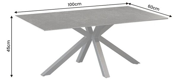 Industriálny obdĺžnikový konferenčný stolík Ceramia Gris s dizajnom čierneho mramoru s prekríženými kovovými nohami 100 cm