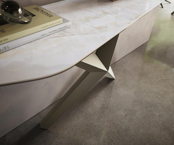 DELIFE Konzolový stolík Edge polygonálny 180×50 cm keramika onyx perla Zentharo kov titánová farba