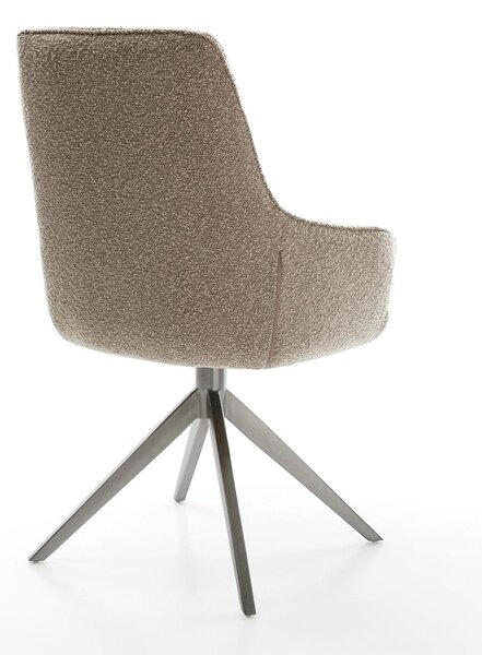 DELIFE Jedálenská stolička Zelia-Flex s opierkami bouclé tmavobéžová krížová podstava široká grafitová 360° otočná hojdacia funkcia vrecková pružina
