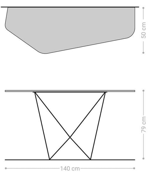 DELIFE Konzolový stolík Edge polygonálny 140×50 cm keramika Laminam® sabbia v dubovej farbe Spios kov čierna