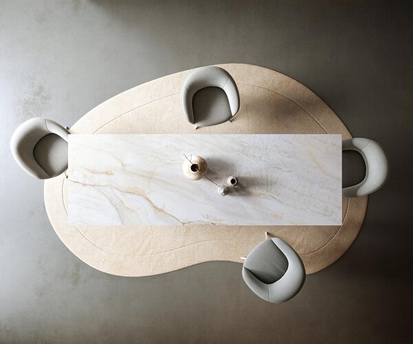 DELIFE Jedálenský stôl Edge 300×100 cm keramika onyx perla kov skosený biela