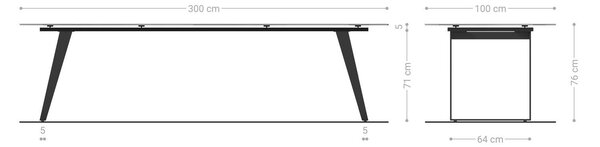 DELIFE Jedálenský stôl Edge 300×100 cm keramika onyx perla kov skosený biela