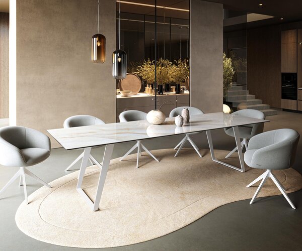 DELIFE Jedálenský stôl Edge 300×100 cm keramika onyx perla kov skosený biela