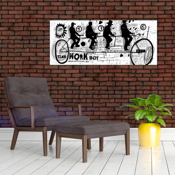Obraz - Tímová práca, jazda na bicykli (120x50 cm)