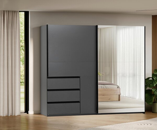 SKRIŇA S POSUVNÝMI DVERAMI, grafitová, 250/210/62 cm P & B - Skrine, Online Only