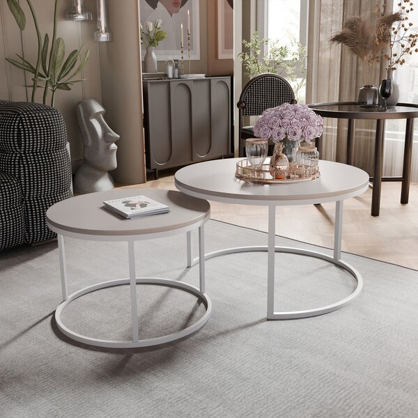 Okrúhly konferenčný stolík CIRA 2v1 kašmír + biely podstavec Rozmer stolíka: 80 cm / 60 cm