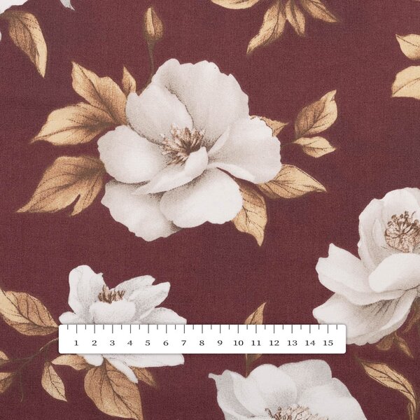 Biante Bavlnené posteľné obliečky Sandra SA-773 Biele kvety na vínovom Jednolôžko 140x200 a 70x90 cm