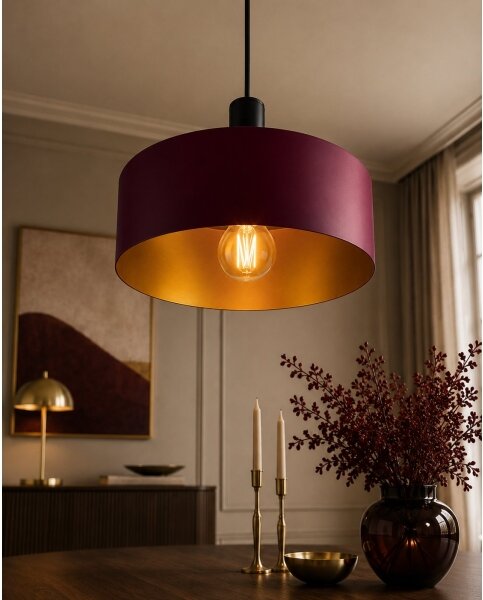 Luster na lanku HAKI 1xE27/60W/230V vínová/čierna