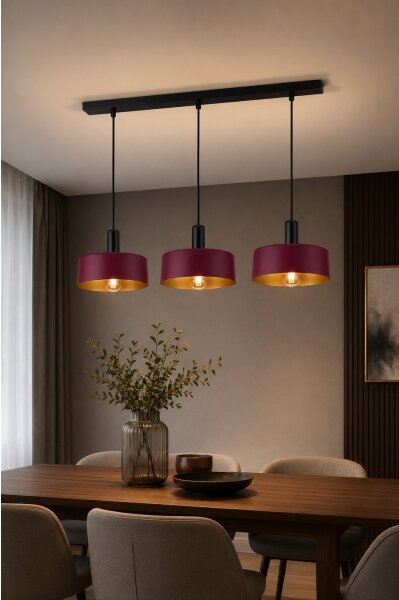 Luster na lanku HAKI 3xE27/60W/230V vínová/čierna