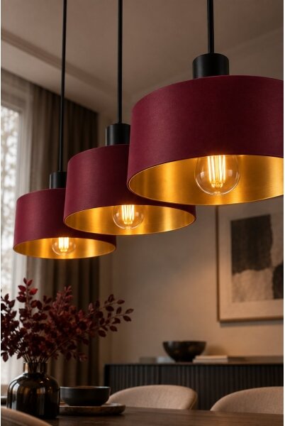 Luster na lanku HAKI 3xE27/60W/230V vínová/čierna