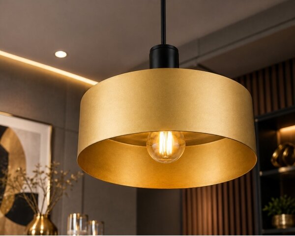 Luster na lanku HAKI 1xE27/60W/230V zlatá/čierna