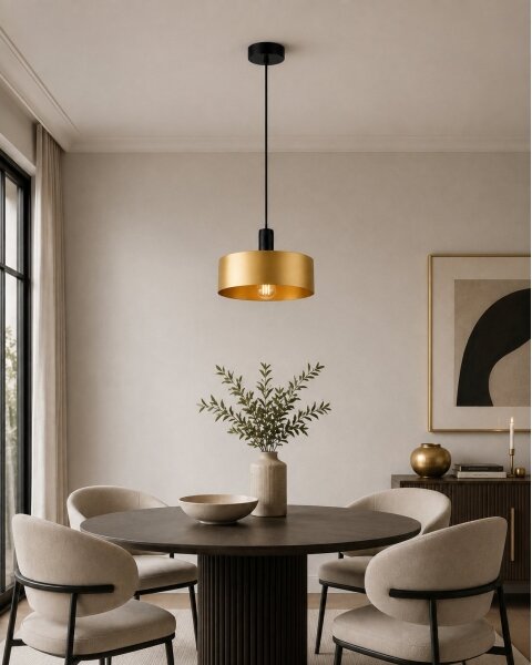 Luster na lanku HAKI 1xE27/60W/230V zlatá/čierna