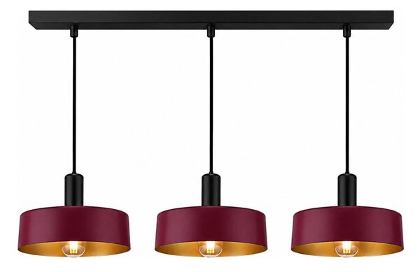 Luster na lanku HAKI 3xE27/60W/230V vínová/čierna