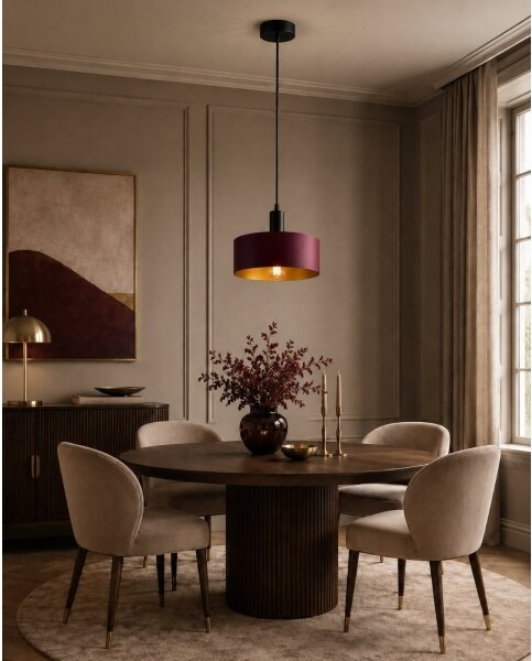Luster na lanku HAKI 1xE27/60W/230V vínová/čierna