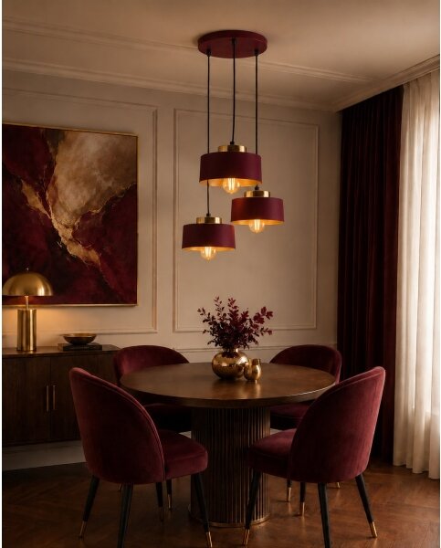 Luster na lanku IGNIA 3xE27/60W/230V vínová/zlatá