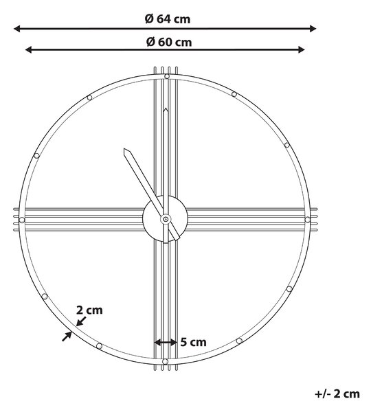 Nástenné hodiny zlatá čierna železo ø 64 cm okrúhly tvar bez číslic moderný minimalistický štýl obývačka