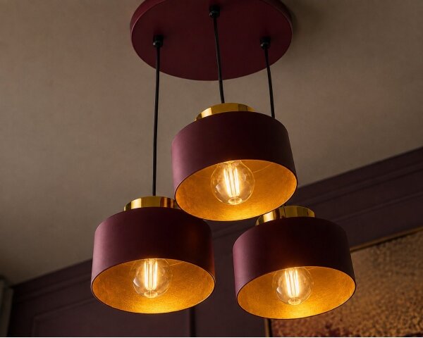 Luster na lanku IGNIA 3xE27/60W/230V vínová/zlatá