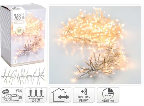 LED vonkajšia vianočná reťaz 768xLED/230V/8 funkcií 8,5 m IP44 teplá biela