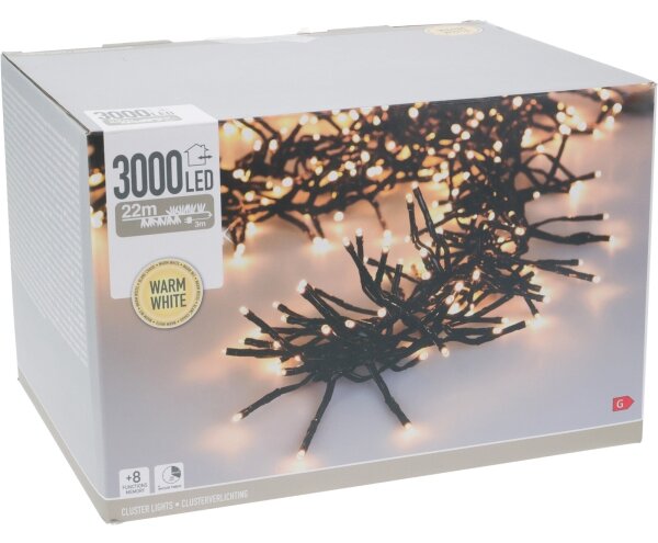 LED vonkajší vianočný reťaz 3000xLED/230V/8 funkcií 24,8 m IP44 teplá biela