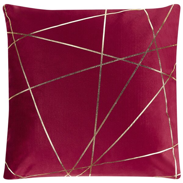 Sada 2 dekoratívnych vankúšov červená zlatá zamat 45 x 45 cm geometrický vzor štvorcový tvar snímateľné poťahy glamour štýl doplnky