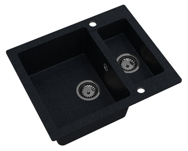 Sink Quality Ferrum, kuchynský granitový drez 605x495x210 mm + čierny sifón, čierna škvrnitá-BROCADE, SKQ-FER.B.5KBO.XB