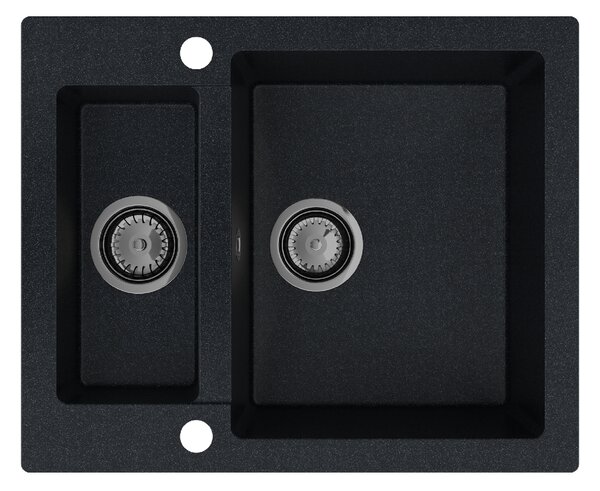 Sink Quality Ferrum, kuchynský granitový drez 605x495x210 mm + čierny sifón, čierna škvrnitá-BROCADE, SKQ-FER.B.5KBO.XB