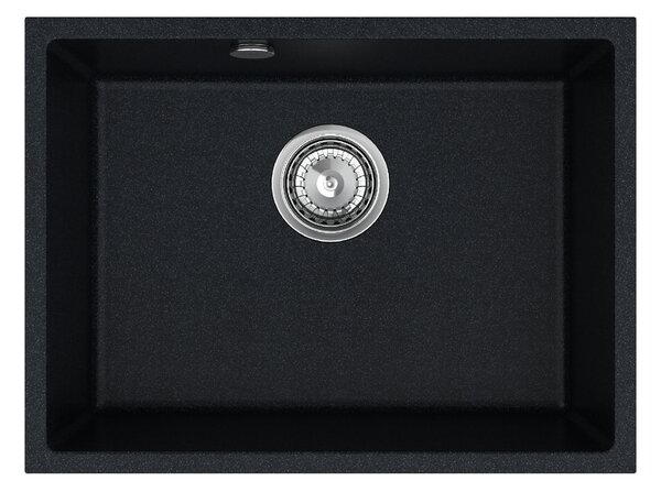Sink Quality Crypton 60, kuchynský granitový drez 535x400x205 mm + chrómový sifón, čierna škvrnitá, SKQ-CRY.B.1KBO.60.X