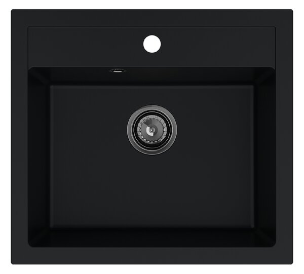 Sink Quality Ferrum, kuchynský granitový drez 565x510x205 mm + čierny sifón, čierna, SKQ-FER.C.1K60.XB